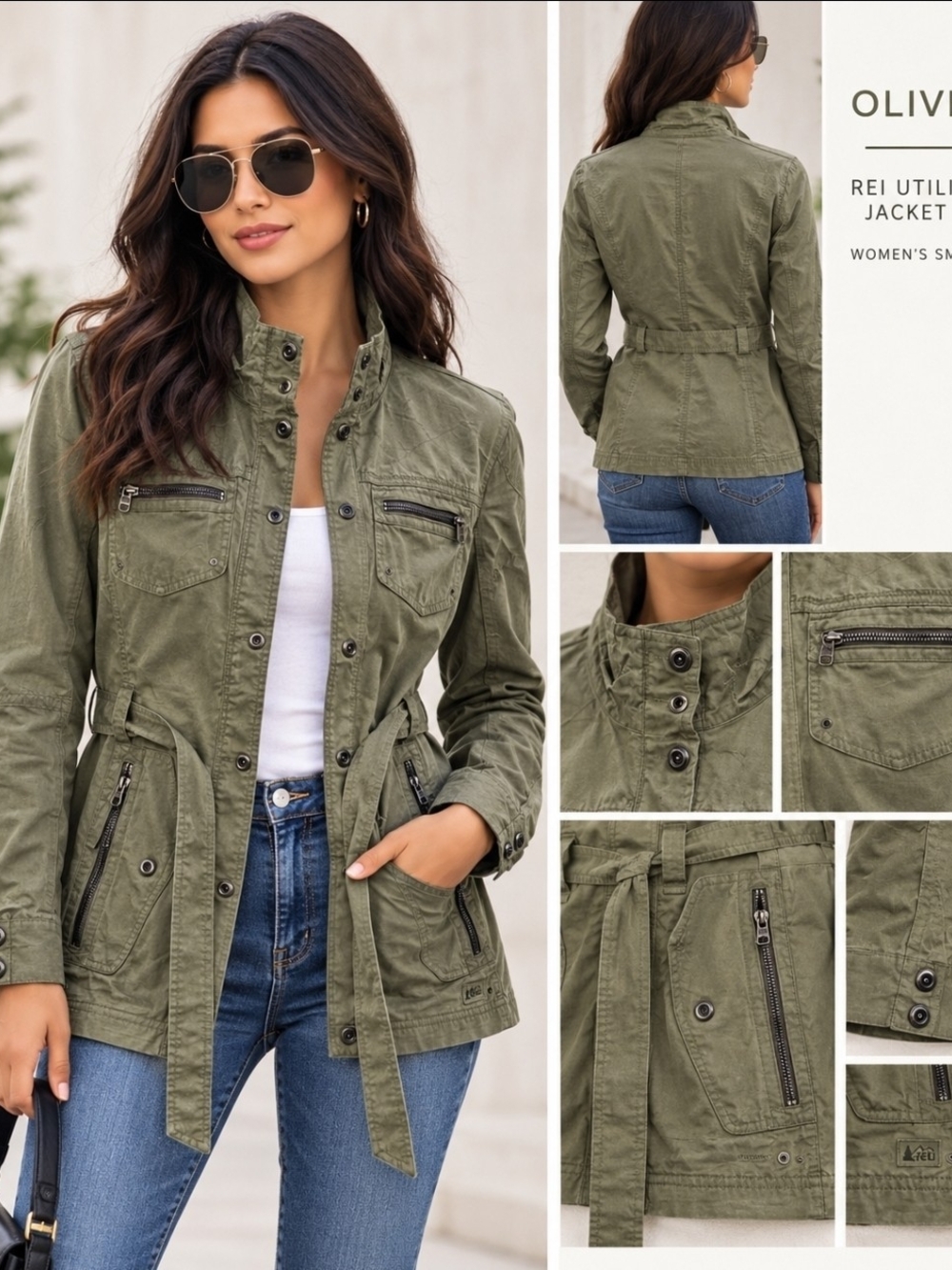 REI Olive Green Women's Utility Jacket with Waist Tie Size Small